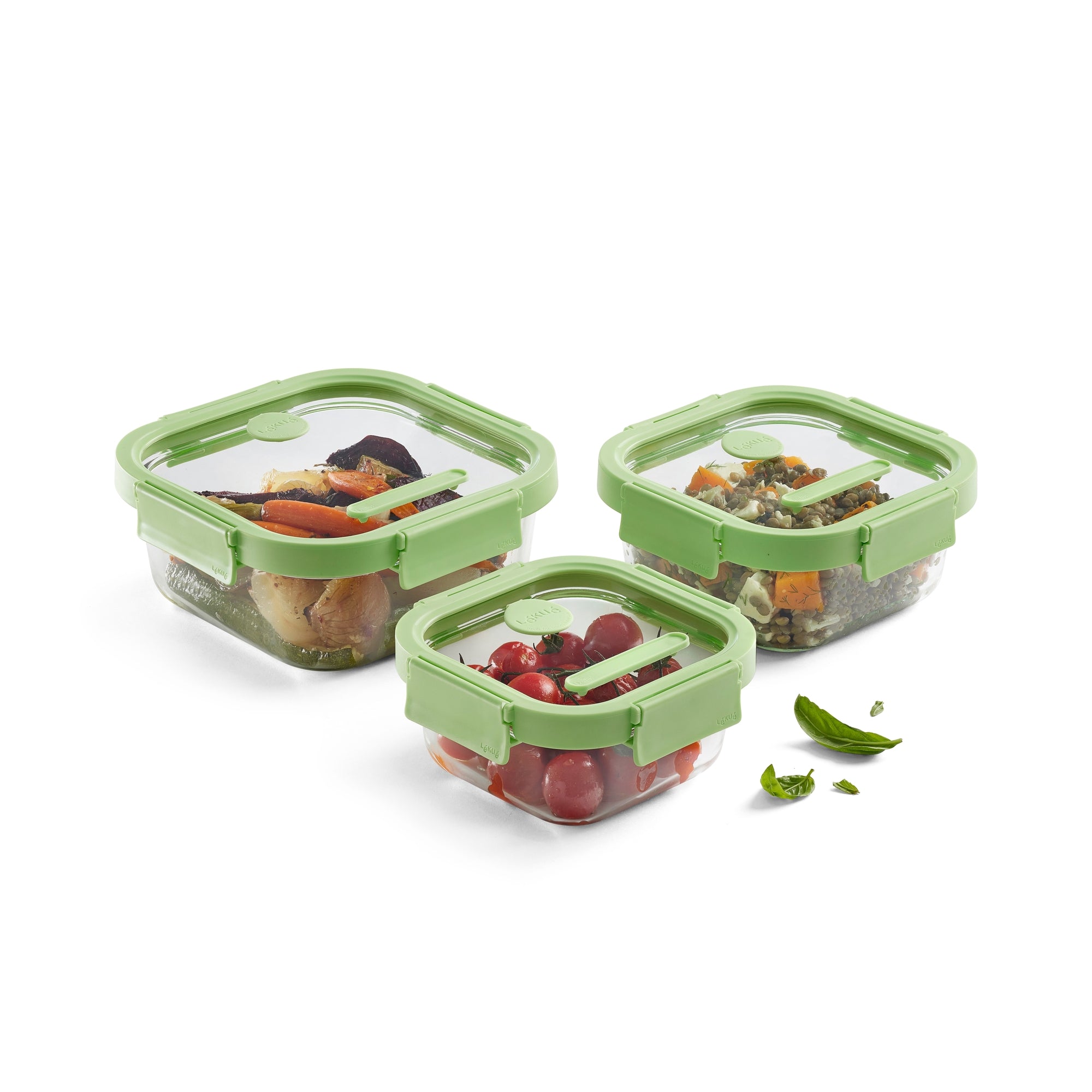 Square Glass Containers Set of 3 - Green