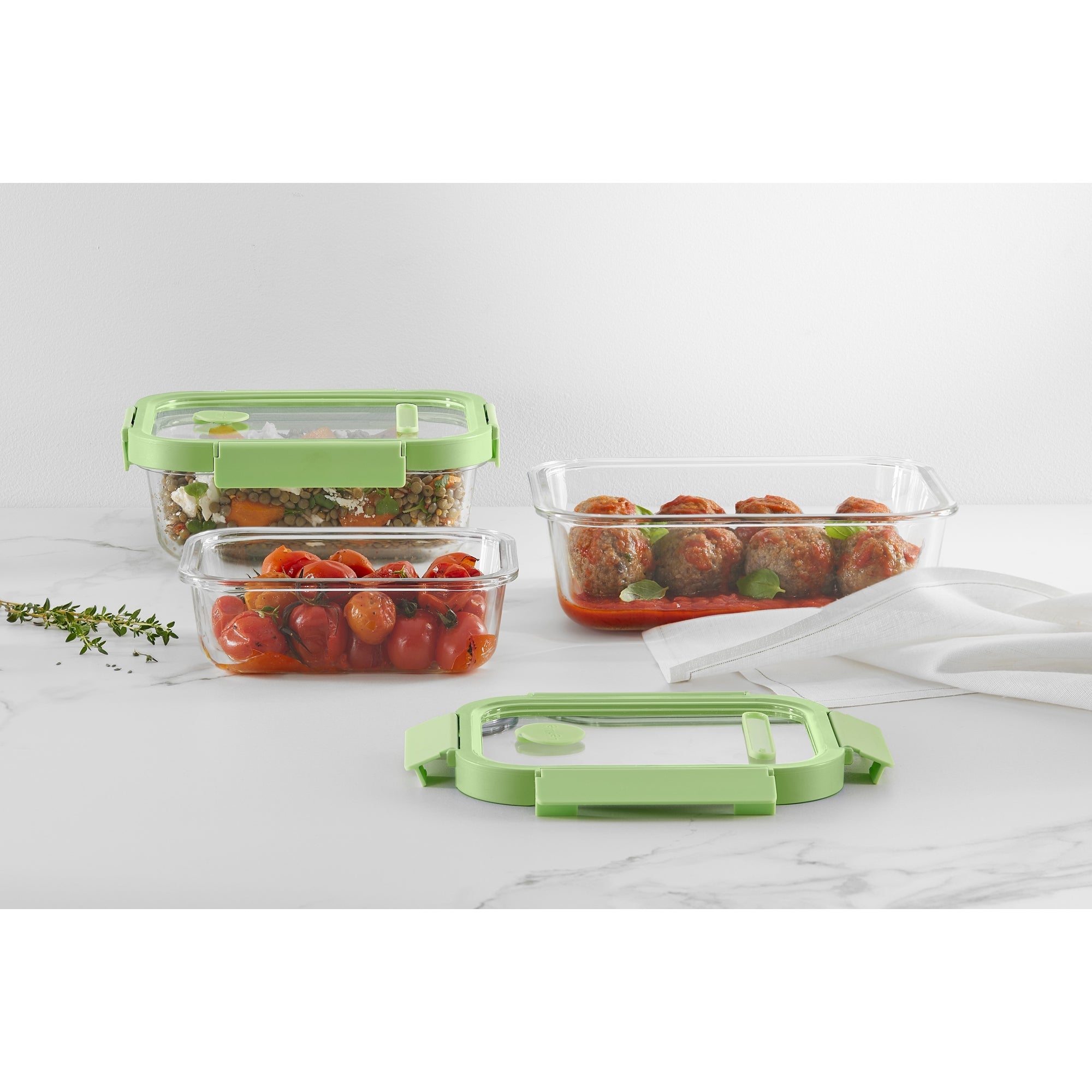 Rectangular Glass Containers Set of 3 - Green