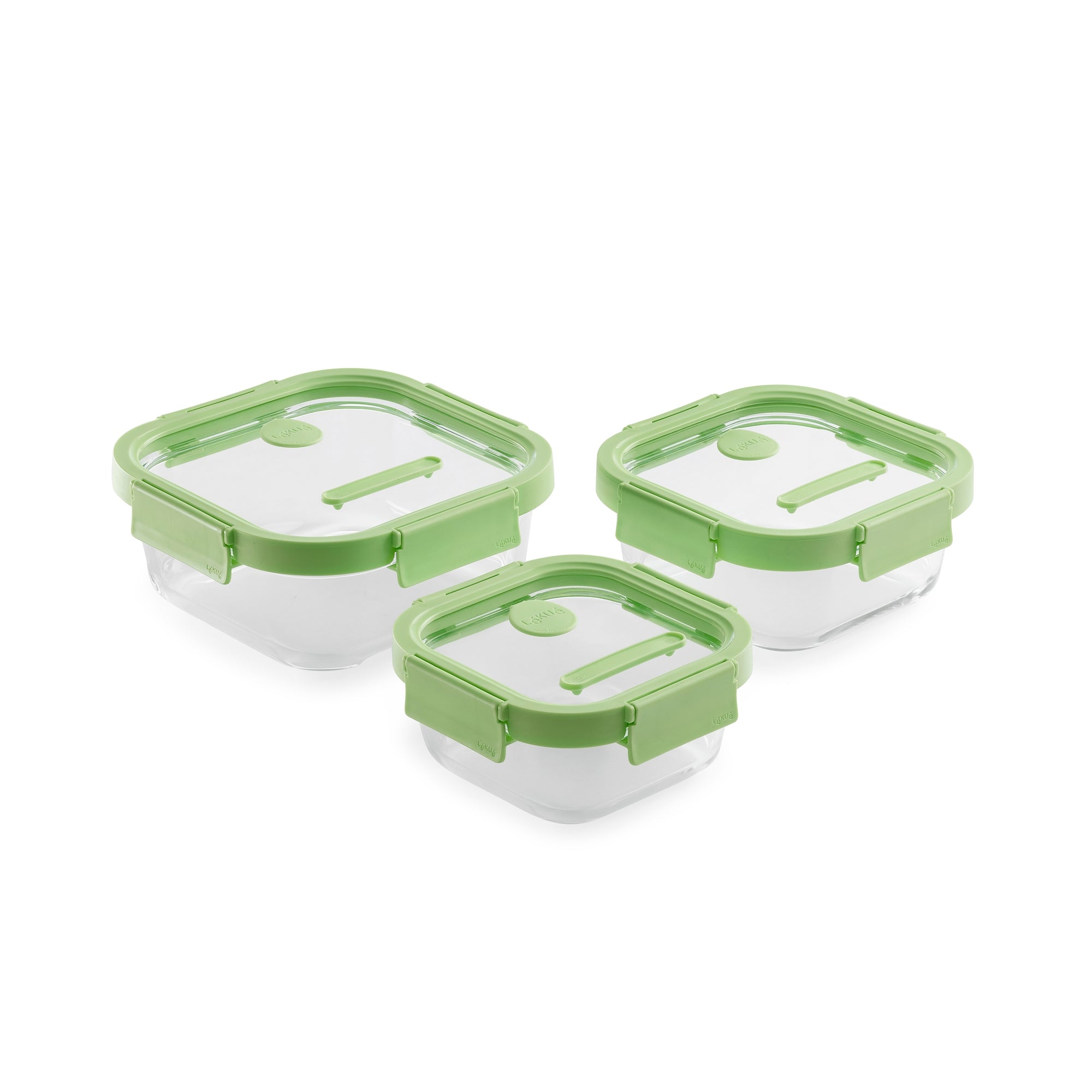 Square Glass Containers Set of 3 - Green