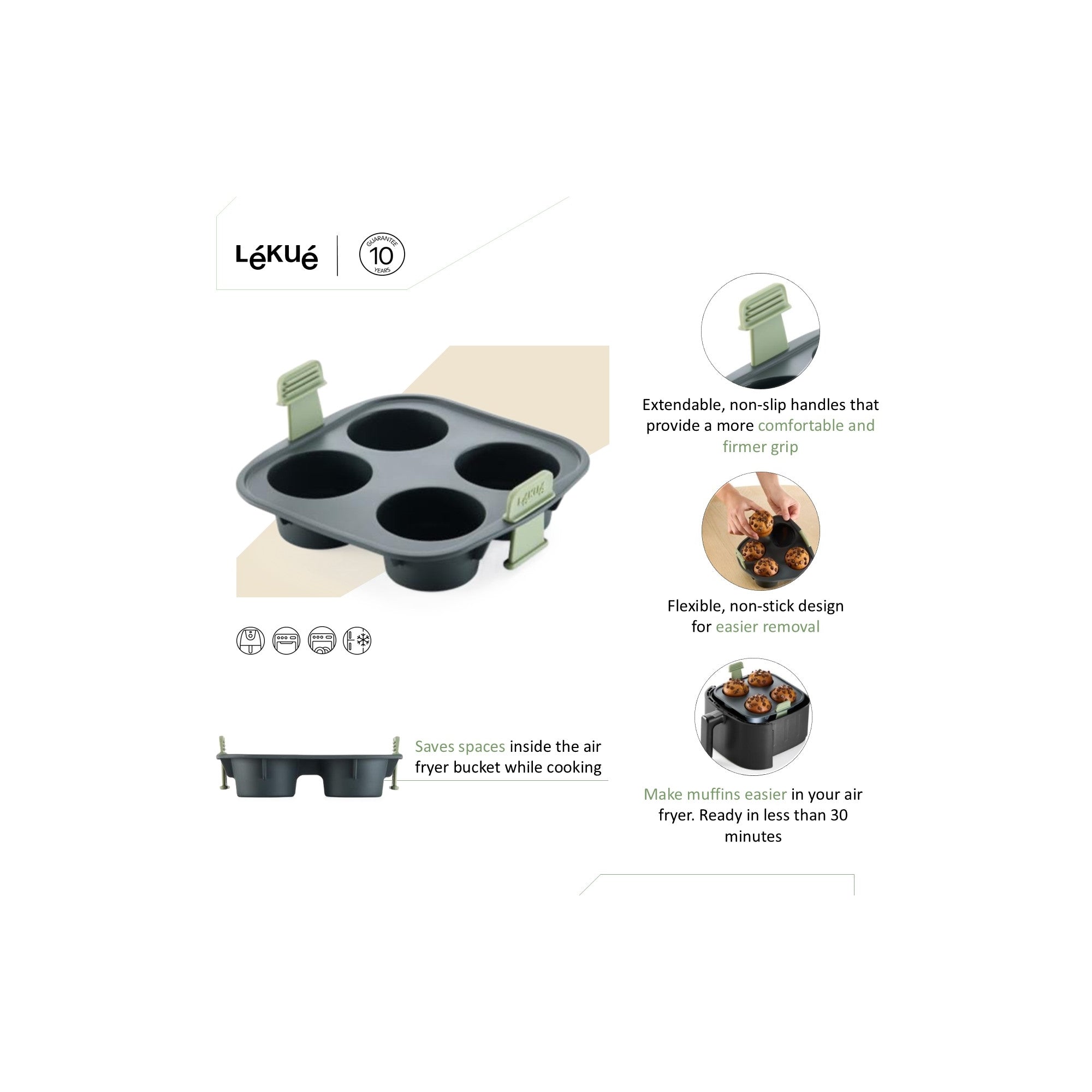 Air fryer Muffins Mould, 4 hole - Grey
