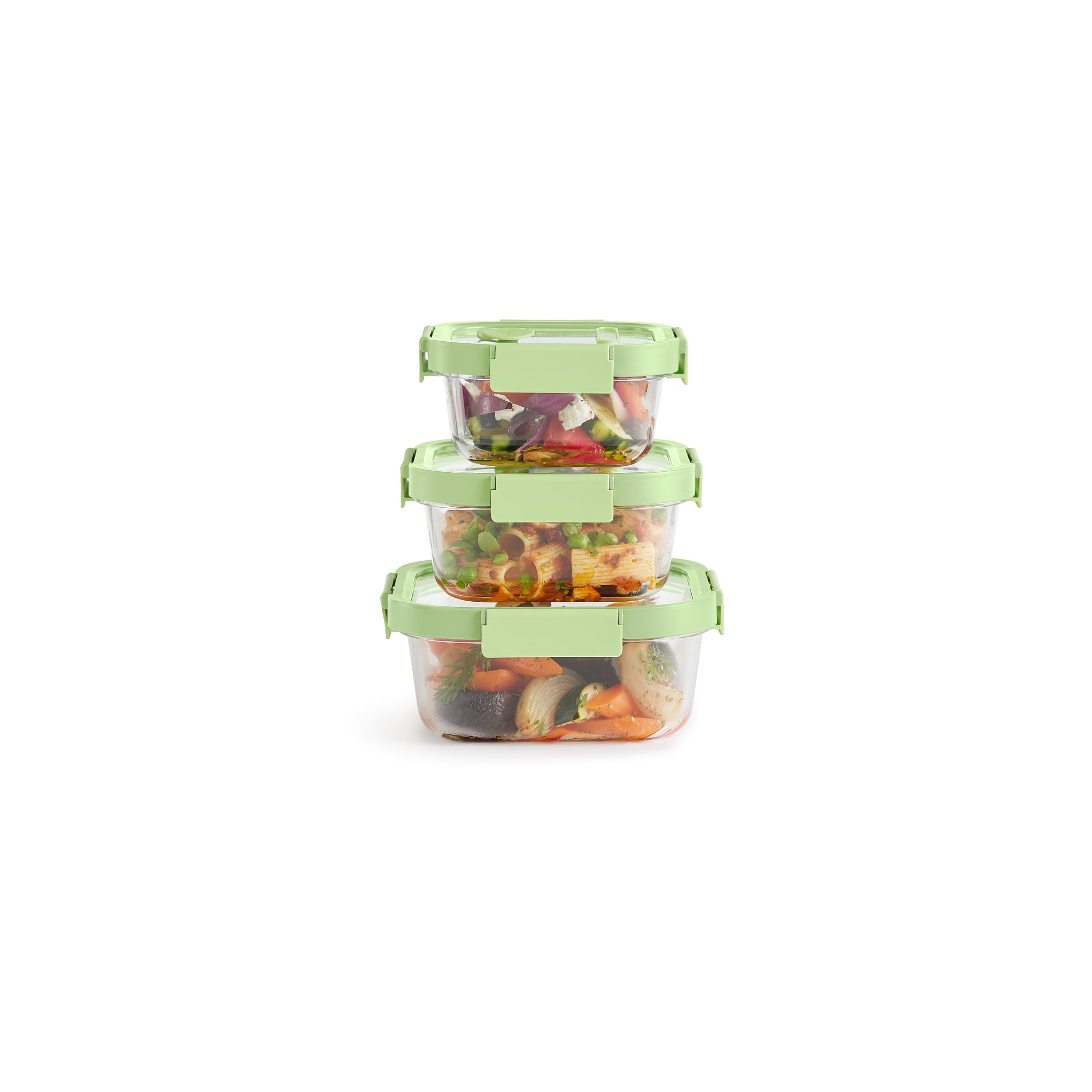 Square Glass Containers Set of 3 - Green